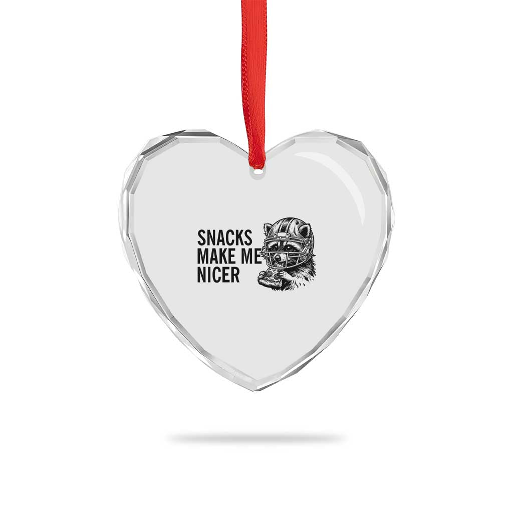 Funny Raccoon Eating Pizza Heart Crystal Glass Ornament Snacks Make Me Nicer