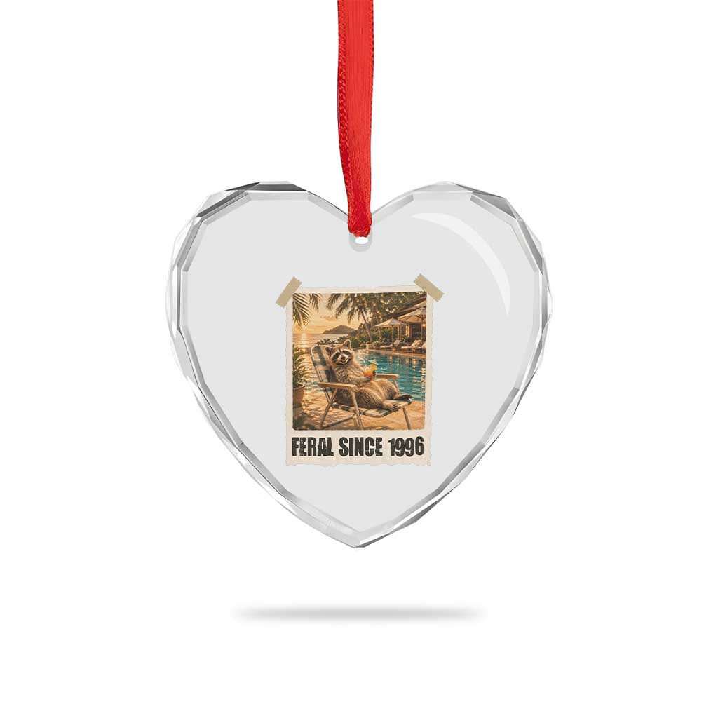 Funny Raccoon Feral Since 1996 30th Birthday Heart Crystal Glass Ornament Vintage 30 Year Old Gift