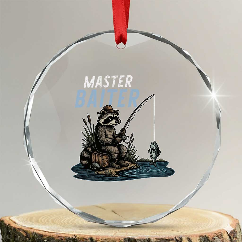 Funny Raccoon Fishing Crystal Glass Ornament Master Baiter Fisherman