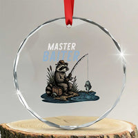 Funny Raccoon Fishing Crystal Glass Ornament Master Baiter Fisherman