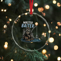 Funny Raccoon Fishing Crystal Glass Ornament Master Baiter Fisherman