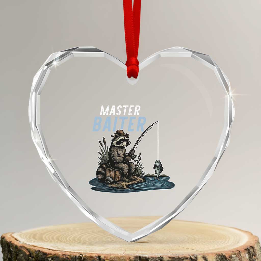 Funny Raccoon Fishing Heart Crystal Glass Ornament Master Baiter Fisherman