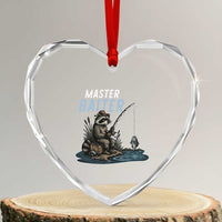 Funny Raccoon Fishing Heart Crystal Glass Ornament Master Baiter Fisherman