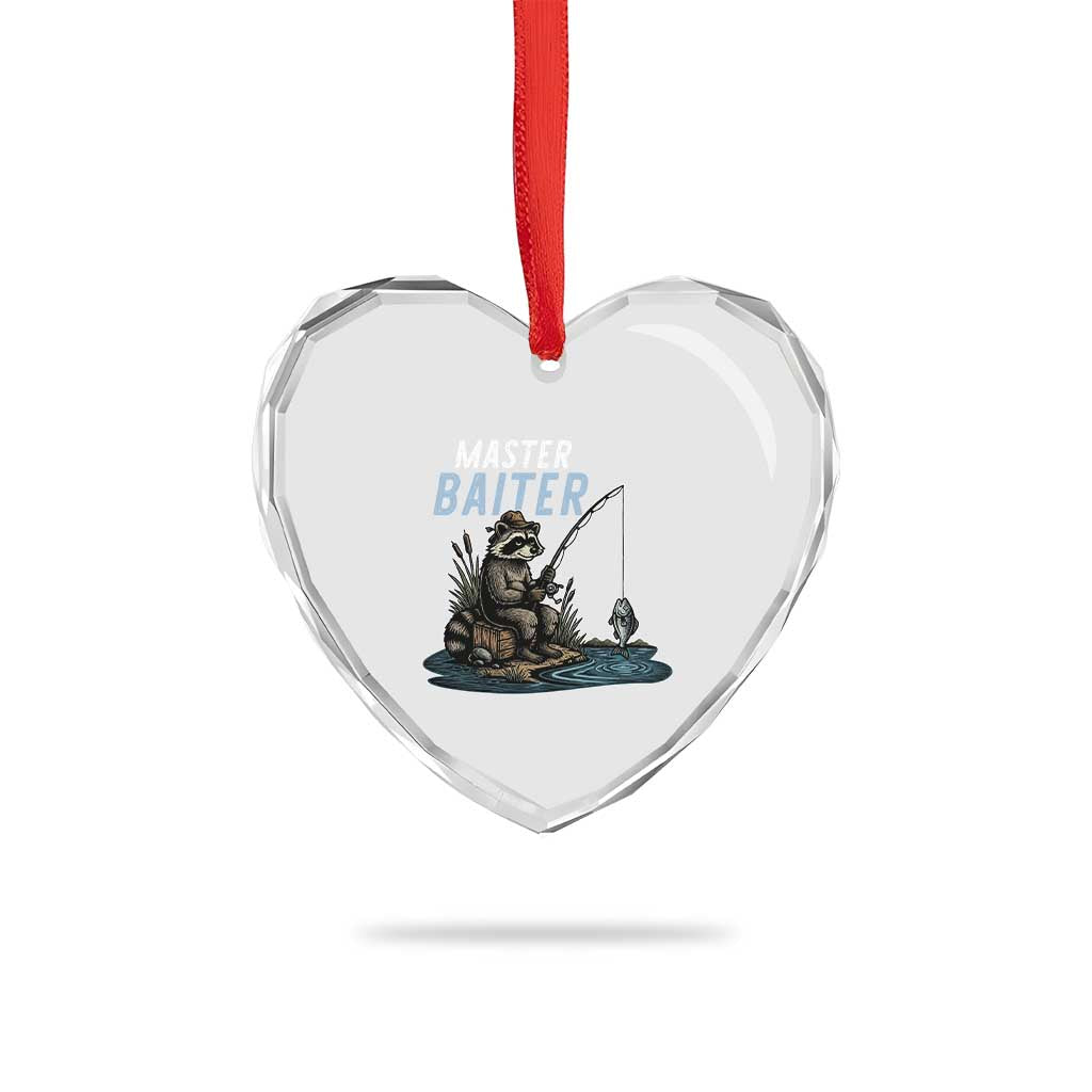 Funny Raccoon Fishing Heart Crystal Glass Ornament Master Baiter Fisherman