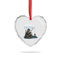 Funny Raccoon Fishing Heart Crystal Glass Ornament Master Baiter Fisherman