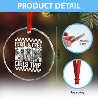 Funny Raccoon Girls Trip Travel Crystal Glass Ornament Feral And Free