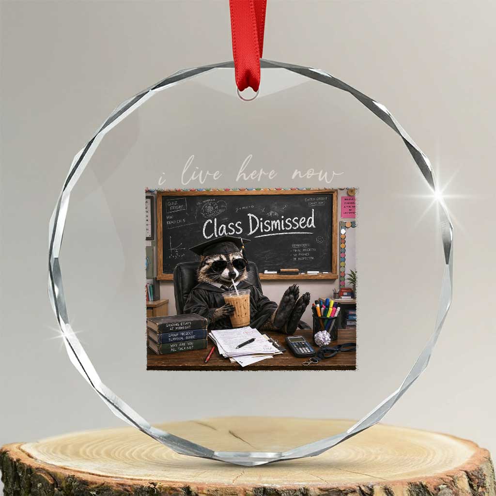 Funny Raccoon Graduation Crystal Glass Ornament I Live Here Now
