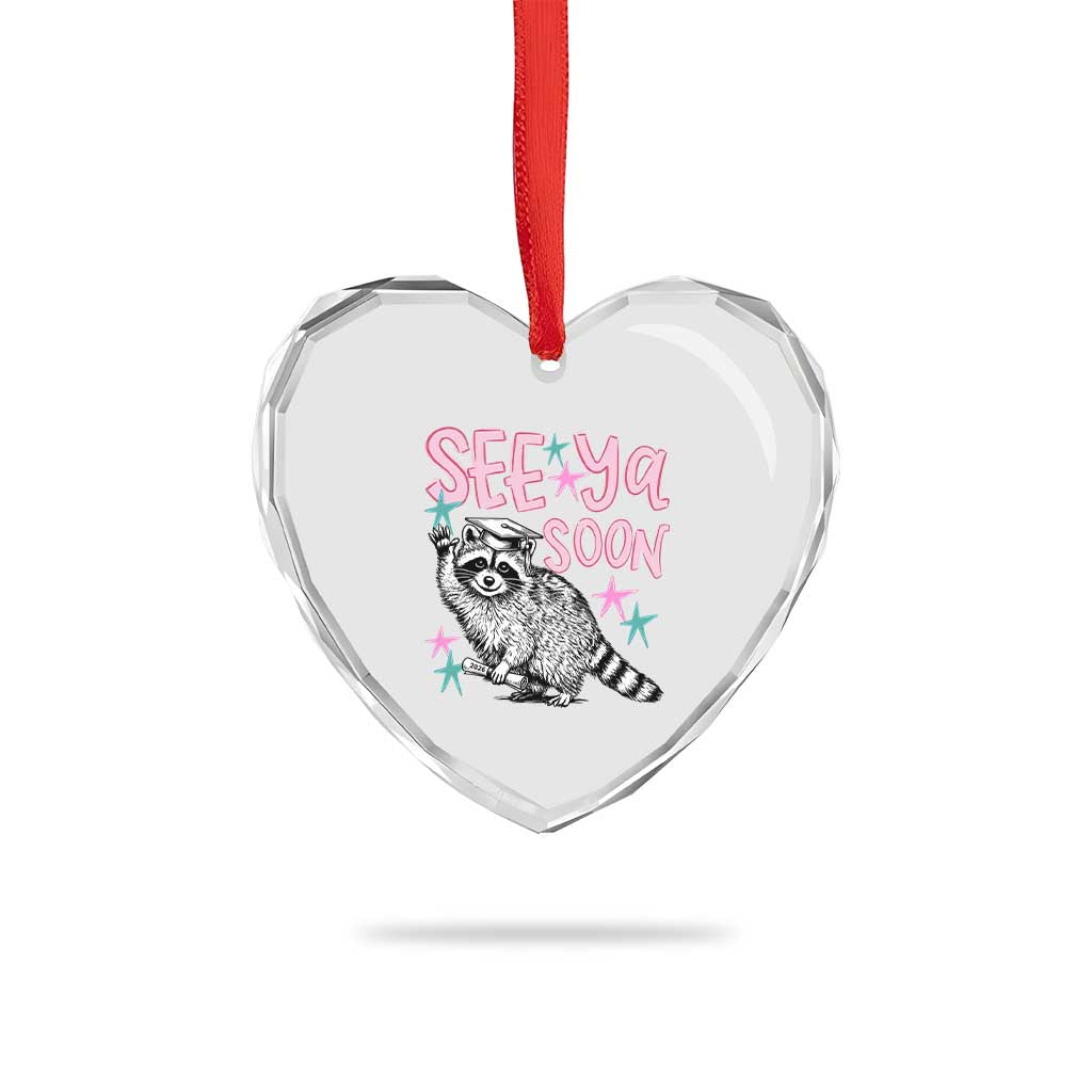 Funny Raccoon Graduation Heart Crystal Glass Ornament Senior Grad 2026 See Ya Soon