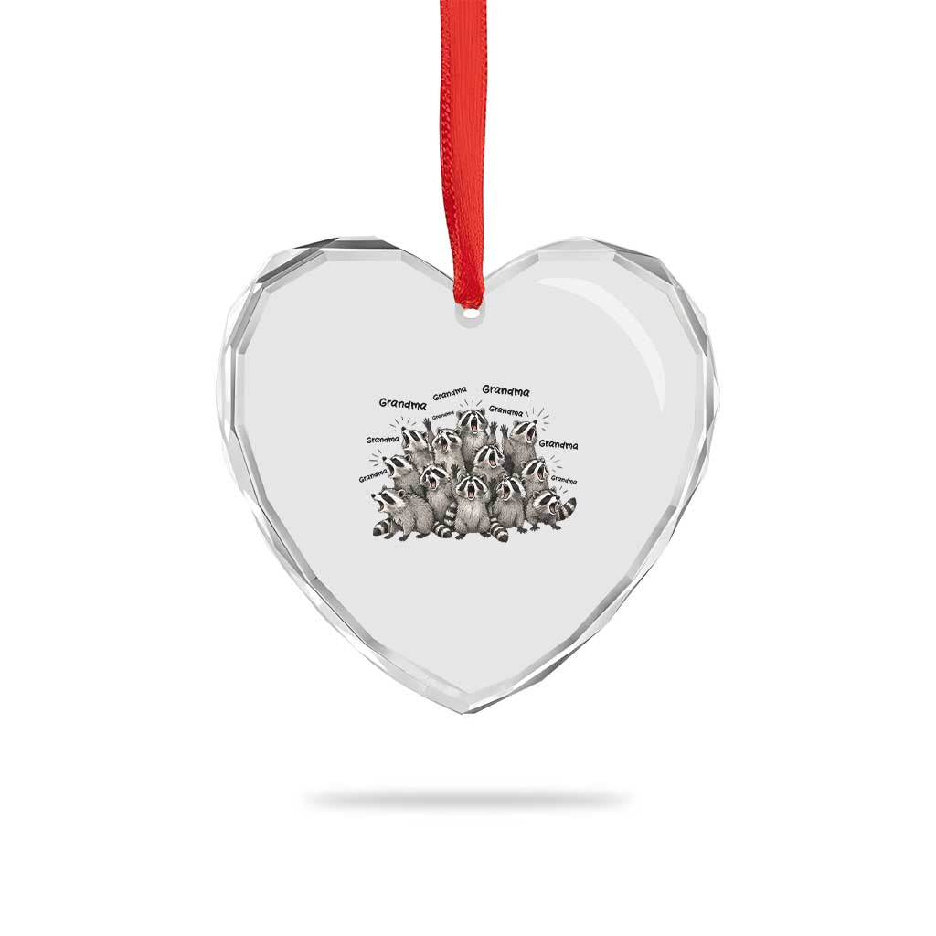 Funny Raccoon Grandma Heart Crystal Glass Ornament Grandmother Chaos Trash Panda