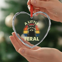Funny Raccoon Heart Crystal Glass Ornament A Little Feral Trash Panda Meme Retro - Wonder Print Shop