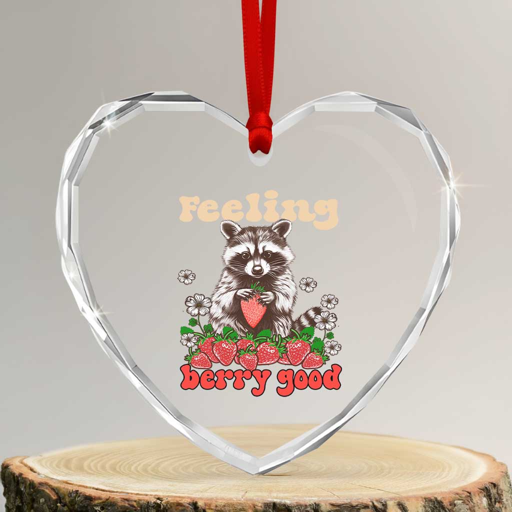 Funny Raccoon Heart Crystal Glass Ornament Feeling Berry Good Eating Strawberries - Wonder Print Shop