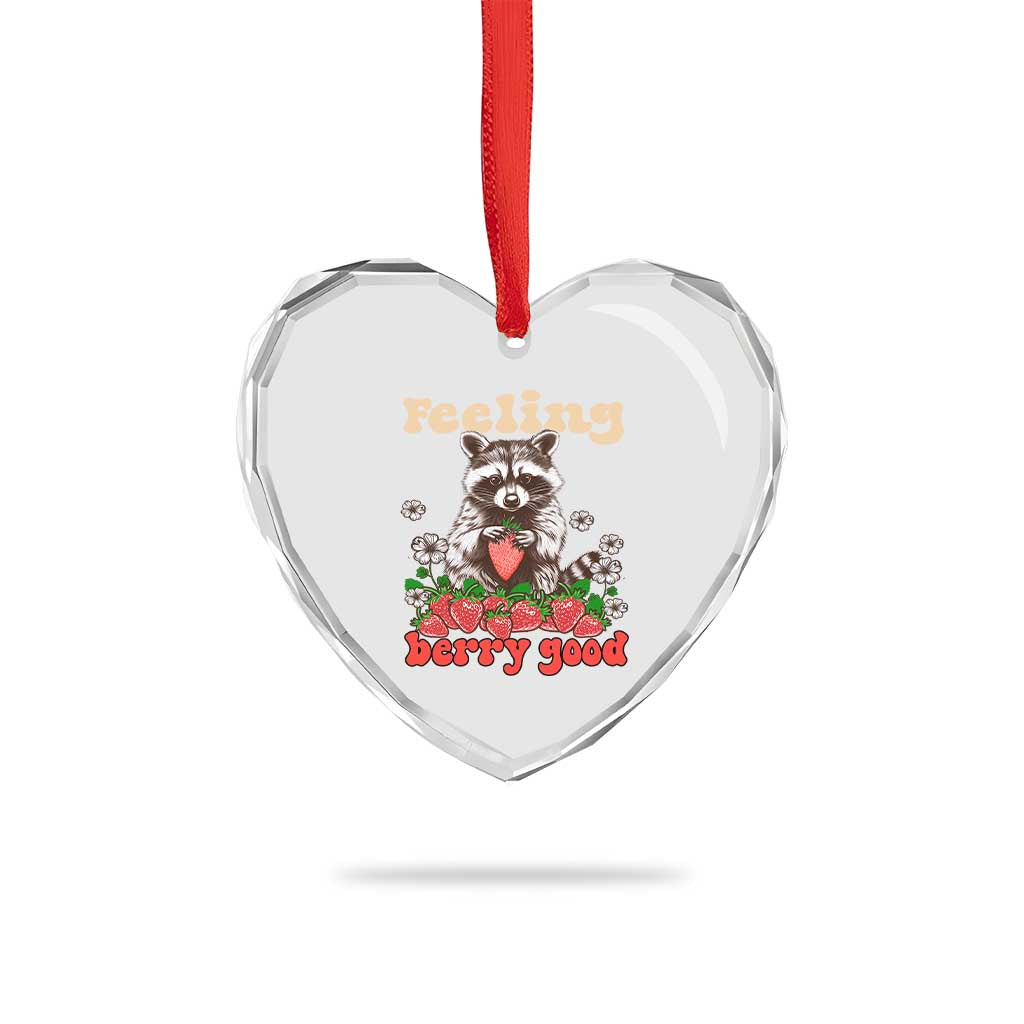 Funny Raccoon Heart Crystal Glass Ornament Feeling Berry Good Eating Strawberries - Wonder Print Shop