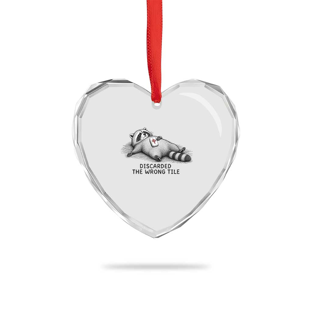 Funny Raccoon Mahjong Lovers Heart Crystal Glass Ornament Discarded The Wrong Tile