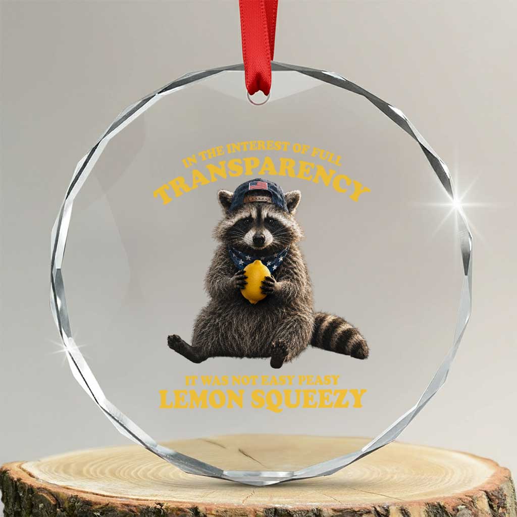 Funny Raccoon Meme Crystal Glass Ornament In The Interest Of Full Transparency It Was Not Easy Peasy Lemon Squeezy