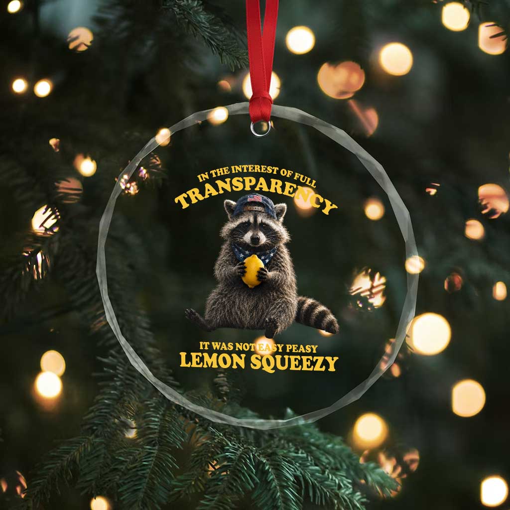 Funny Raccoon Meme Crystal Glass Ornament In The Interest Of Full Transparency It Was Not Easy Peasy Lemon Squeezy