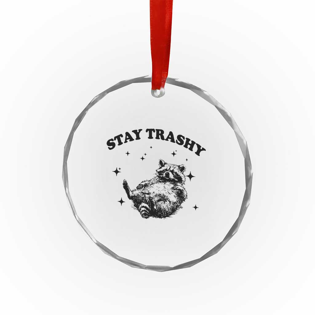 Funny Raccoon Meme Crystal Glass Ornament Stay Trashy