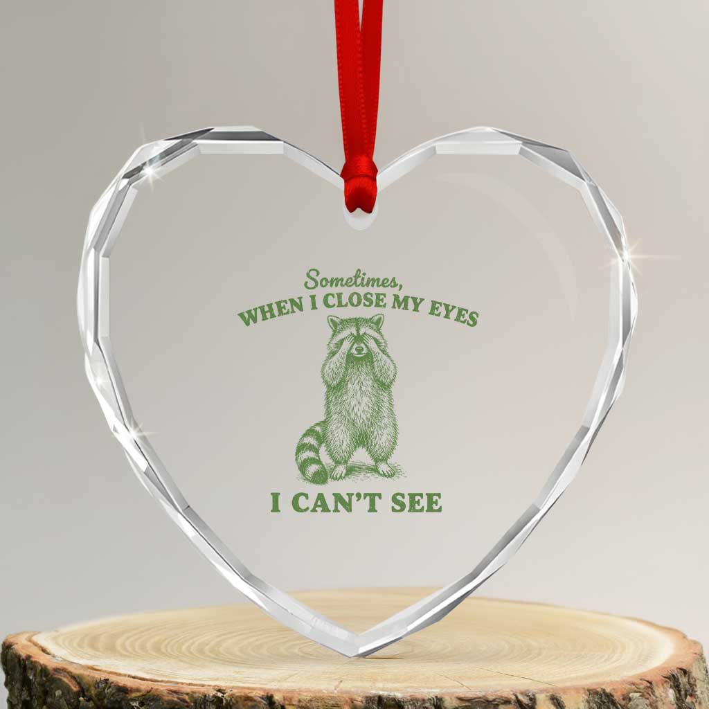 Funny Raccoon Meme Heart Crystal Glass Ornament Sometimes When I Close My Eyes I Cant See Vintage Trash Panda