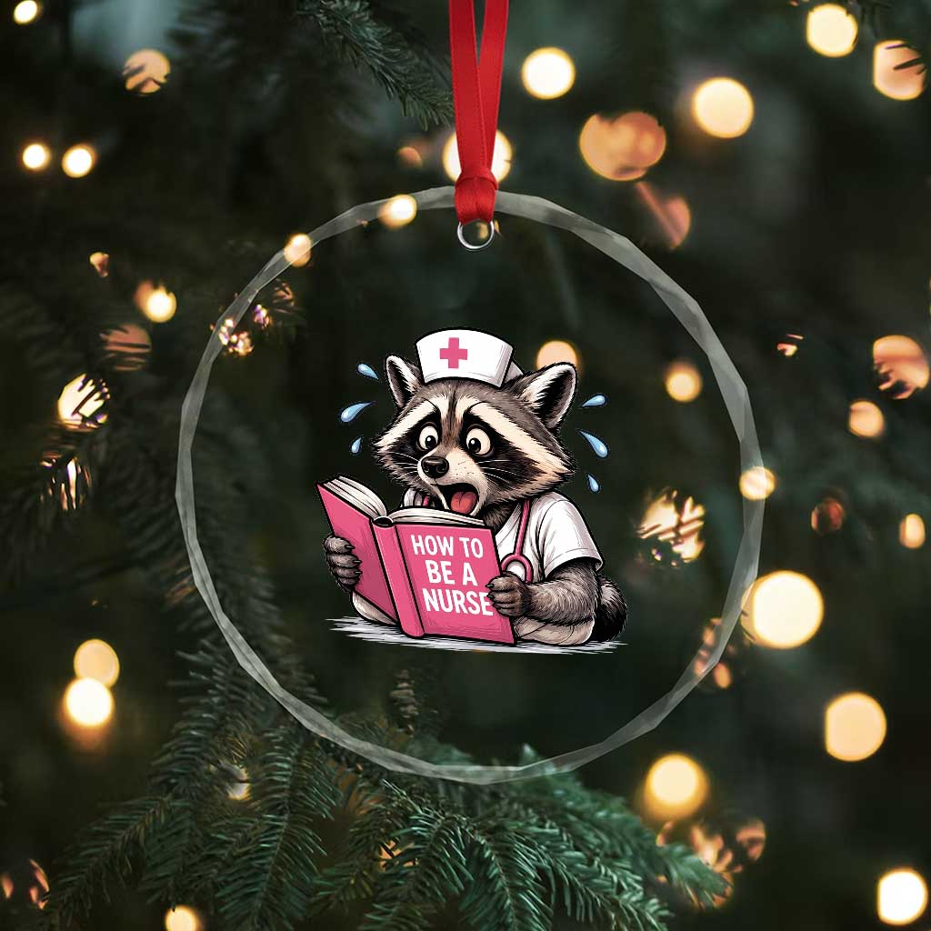 Funny Raccoon Nursing Student Healthcare Gift Crystal Glass Ornament