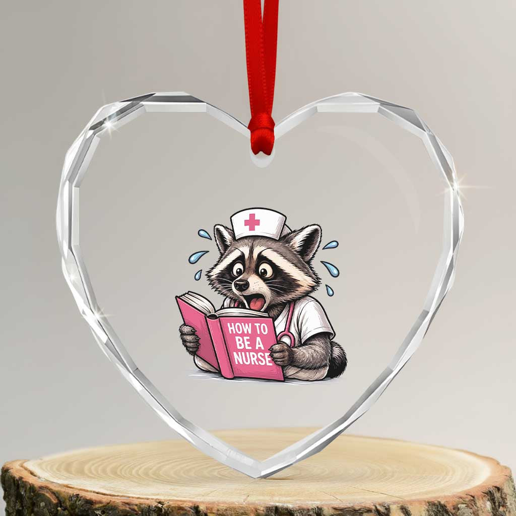 Funny Raccoon Nursing Student Healthcare Gift Heart Crystal Glass Ornament