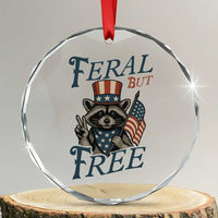 Funny Raccoon Patriotic Crystal Glass Ornament Feral But Free 4th Of July American Flag - Wonder Print Shop