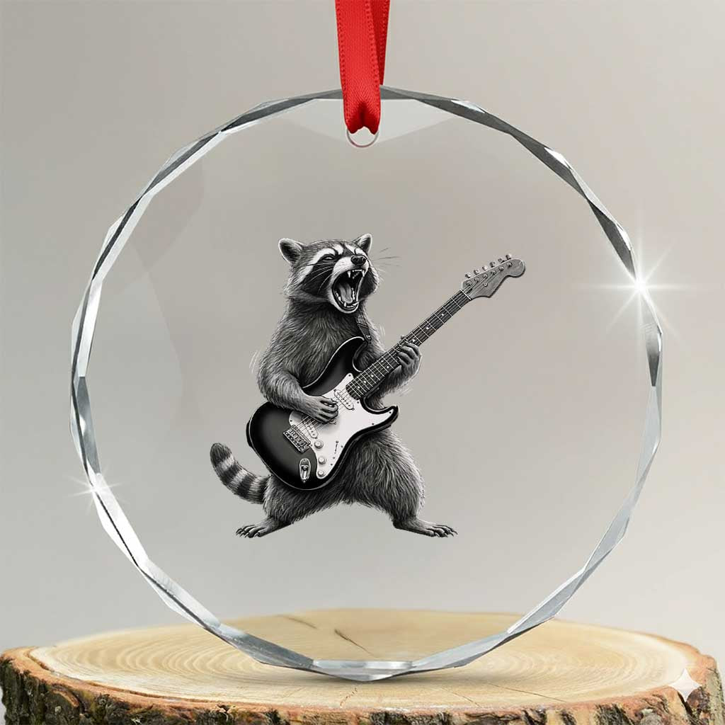 Funny Raccoon Playing Guitar Rock and Roll Crystal Glass Ornament