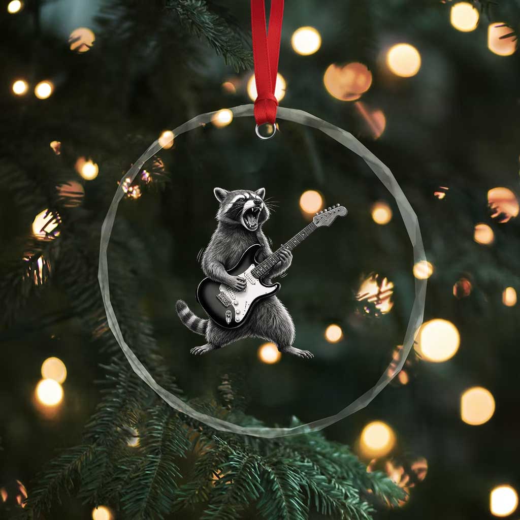 Funny Raccoon Playing Guitar Rock and Roll Crystal Glass Ornament