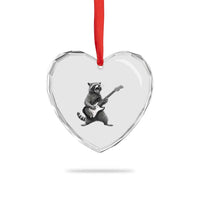 Funny Raccoon Playing Guitar Rock and Roll Heart Crystal Glass Ornament