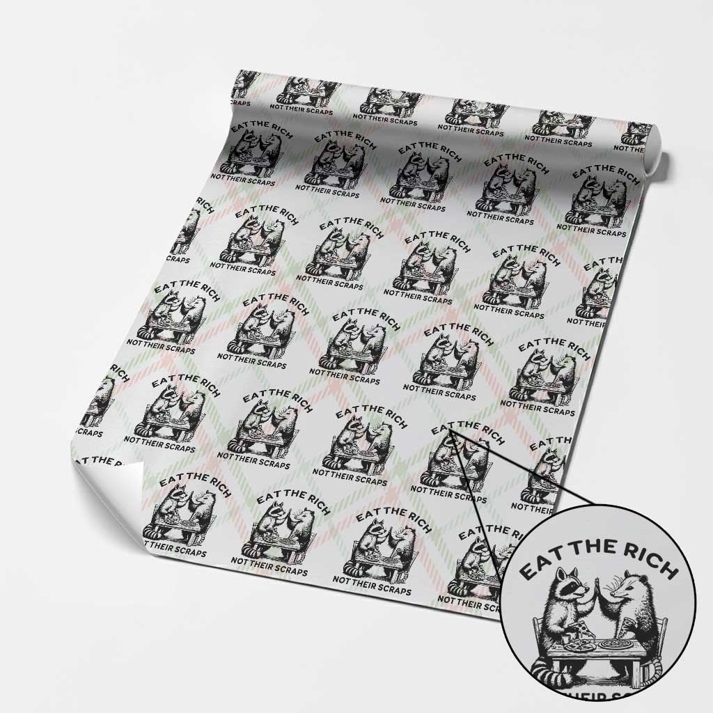 Funny Raccoon Possum Meme Wrapping Paper Roll Eat The Rich Not Their Scraps Sarcasm Retro Minimalist
