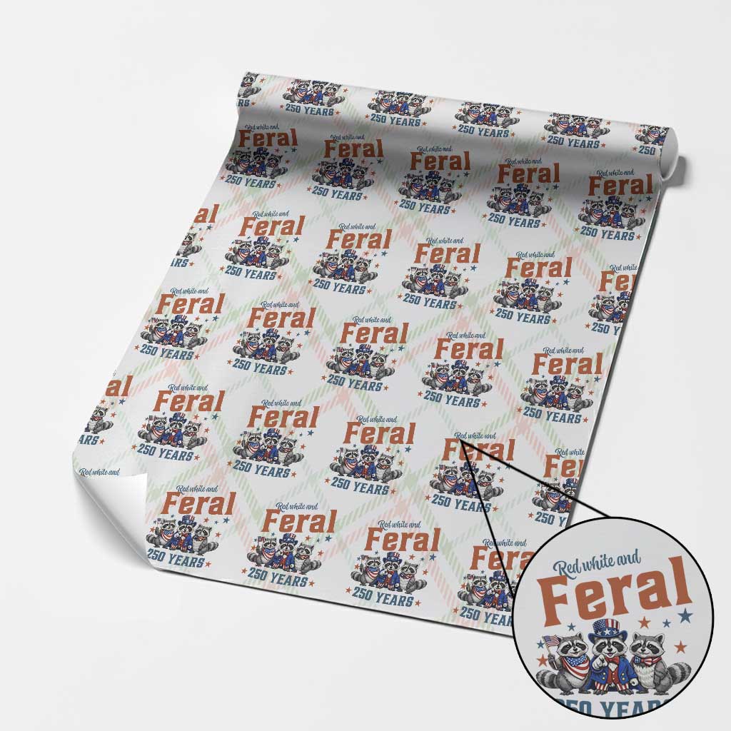 Funny Raccoon Red White And Feral America 250 Wrapping Paper Roll