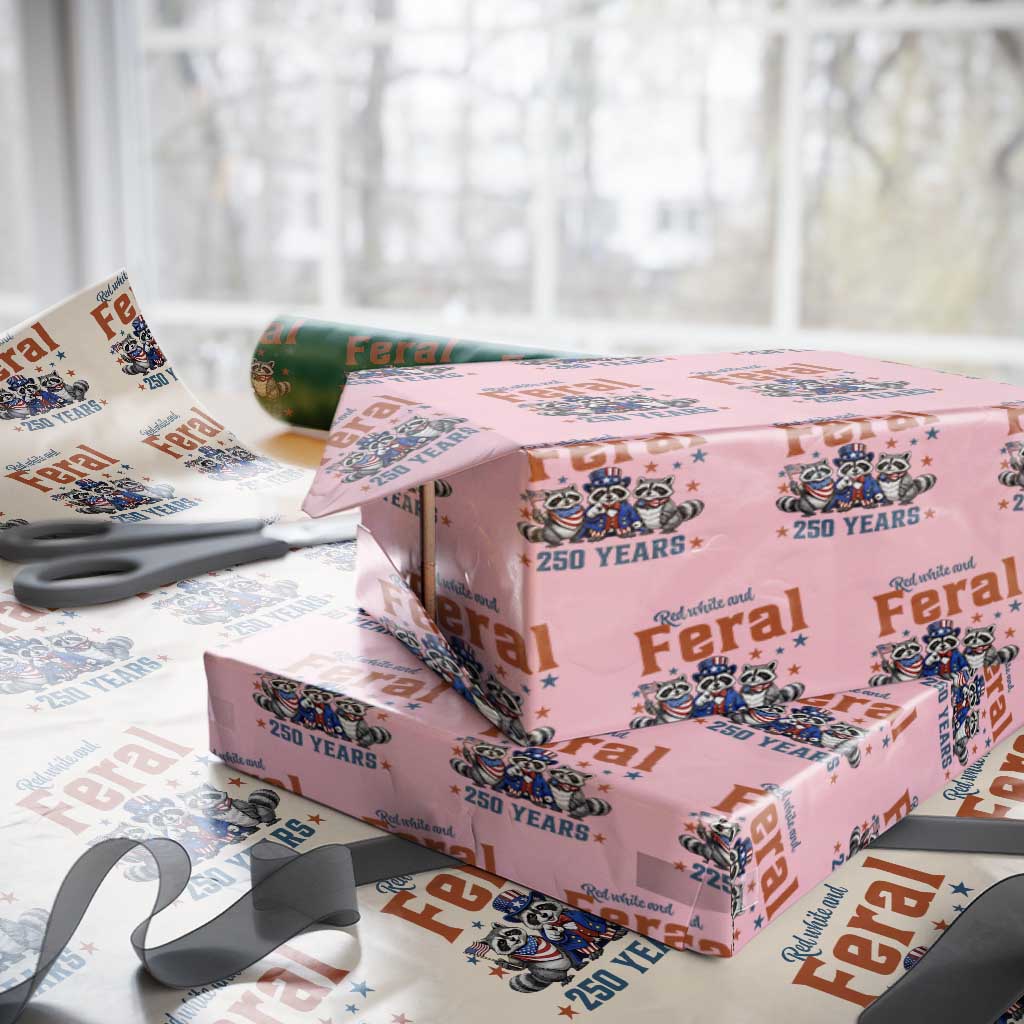Funny Raccoon Red White And Feral America 250 Wrapping Paper Roll
