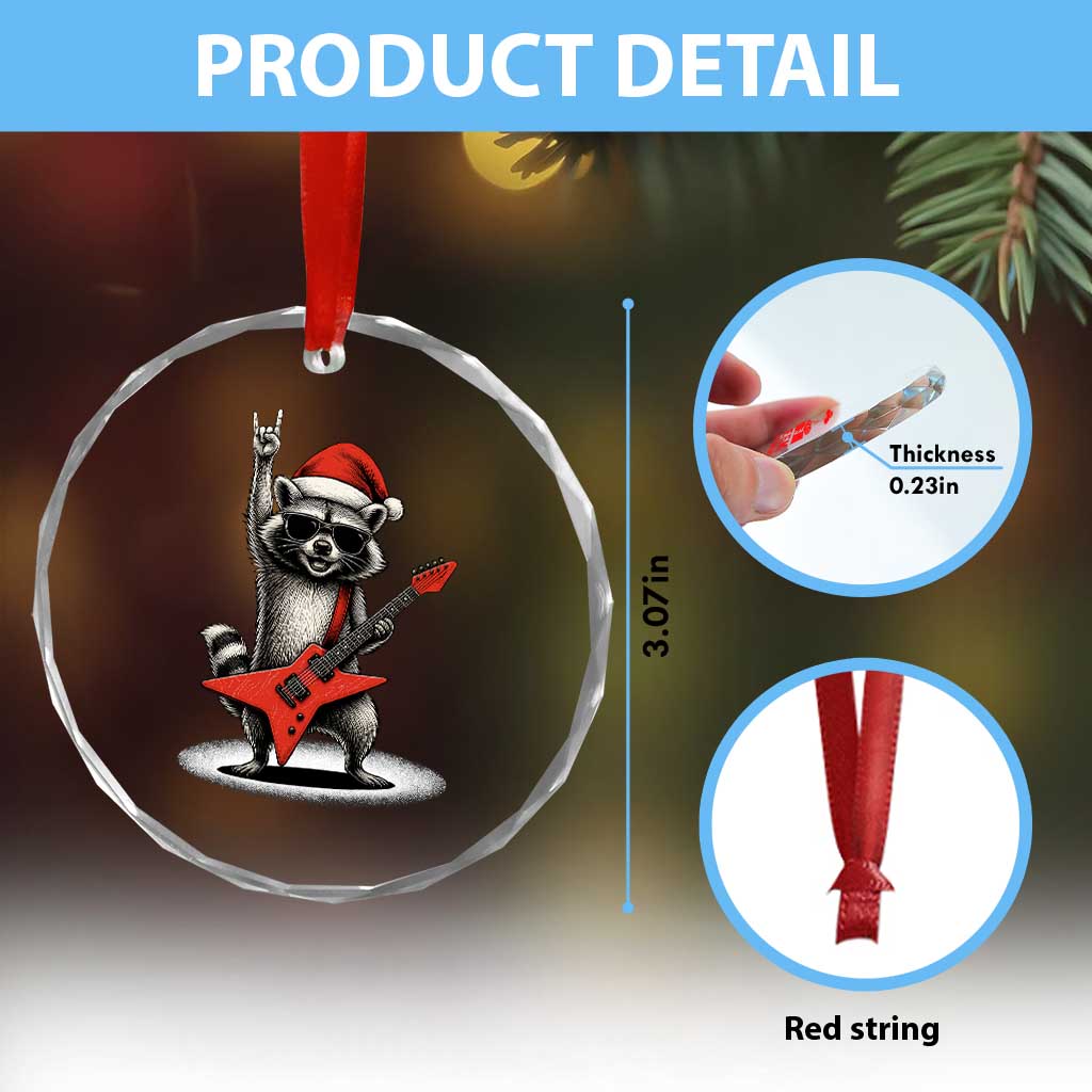 Funny Raccoon Rock Music Christmas Crystal Glass Ornament - Wonder Print Shop