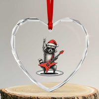 Funny Raccoon Rock Music Christmas Heart Crystal Glass Ornament - Wonder Print Shop