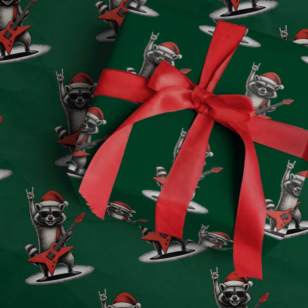 Funny Raccoon Rock Music Christmas Wrapping Paper Roll - Wonder Print Shop