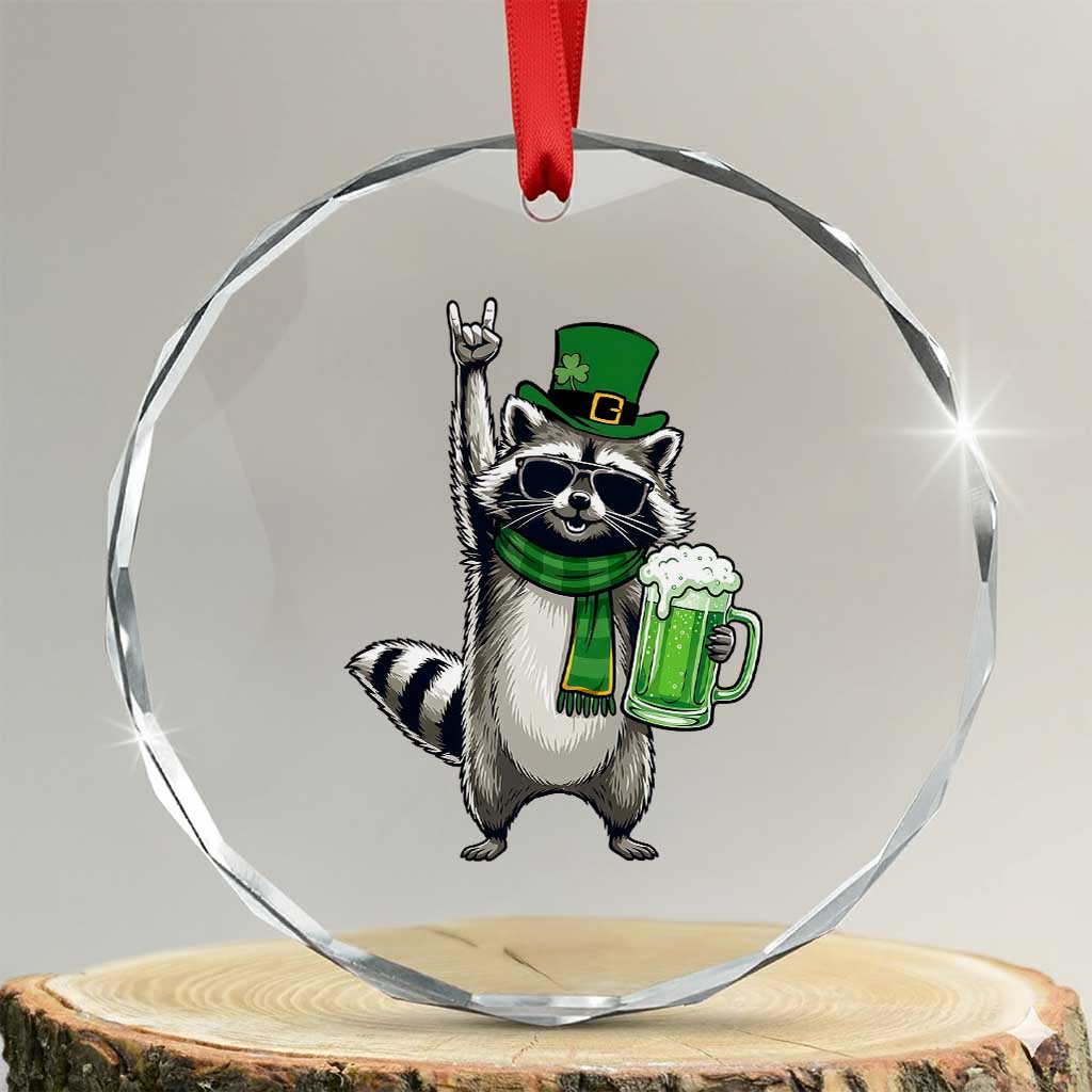 Funny Raccoon Rock On Crystal Glass Ornament St Patricks Day Gift