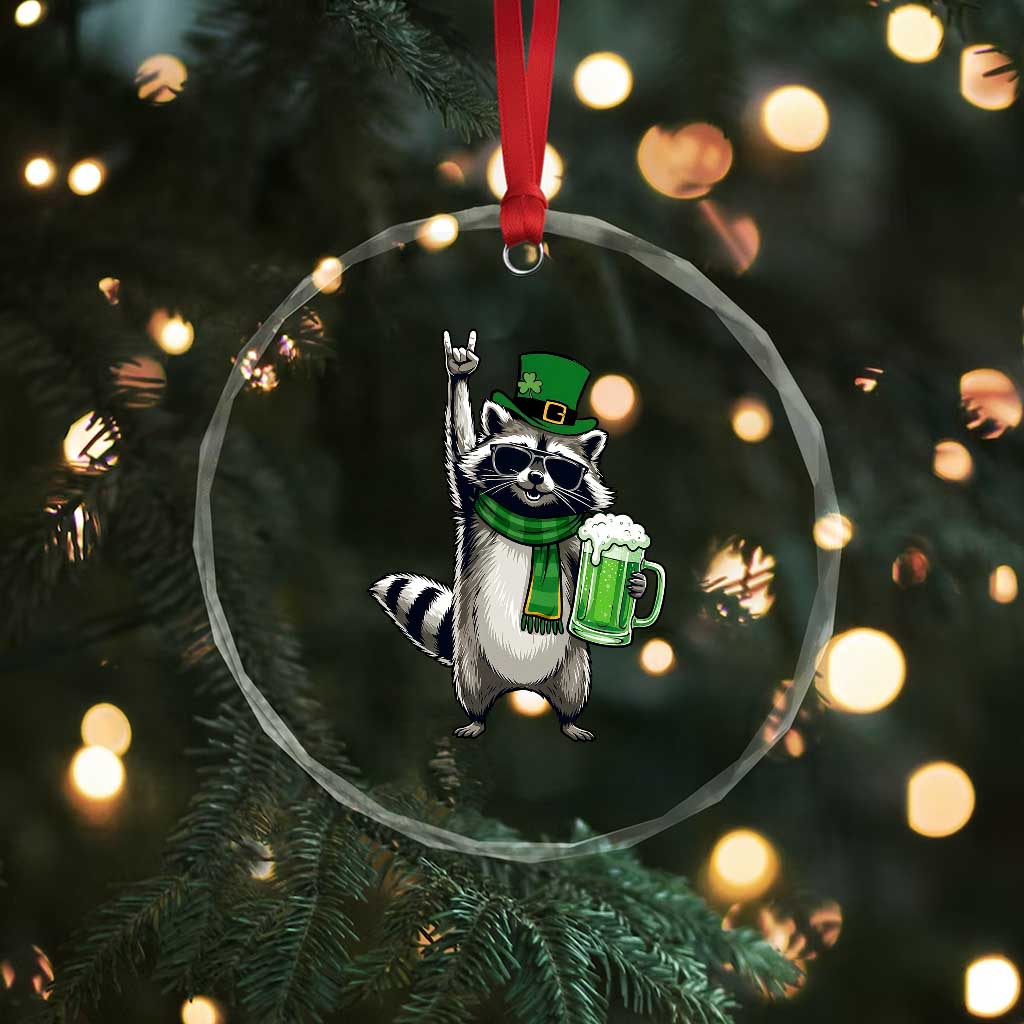 Funny Raccoon Rock On Crystal Glass Ornament St Patricks Day Gift