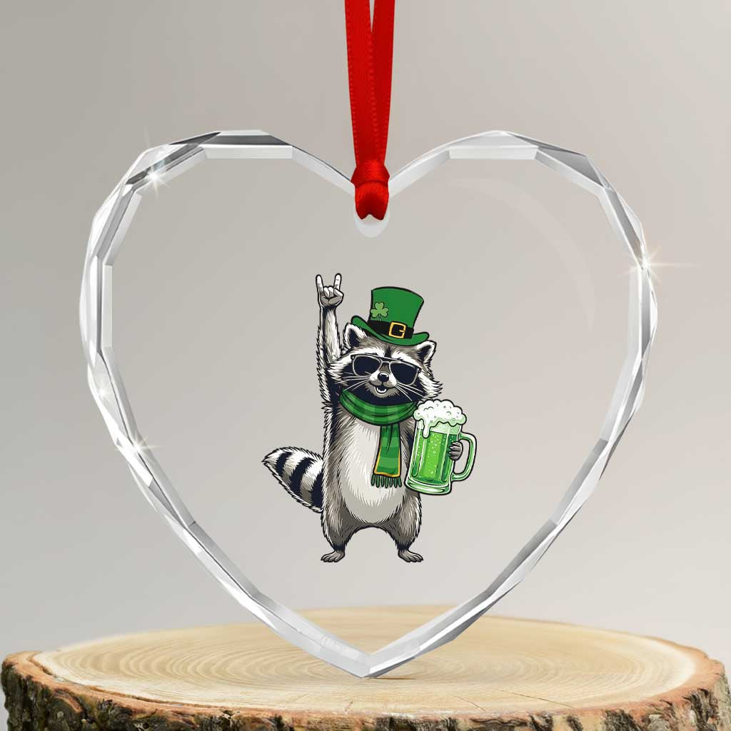 Funny Raccoon Rock On Heart Crystal Glass Ornament St Patricks Day Gift
