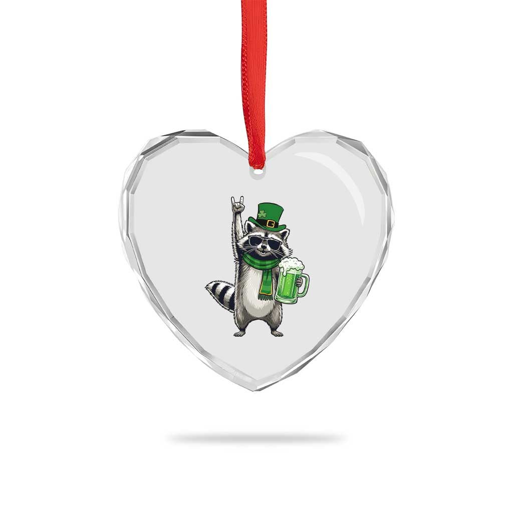 Funny Raccoon Rock On Heart Crystal Glass Ornament St Patricks Day Gift