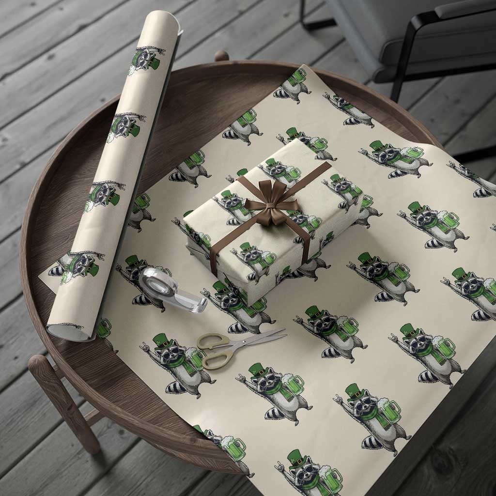 Funny Raccoon Rock On Wrapping Paper Roll St Patricks Day Gift