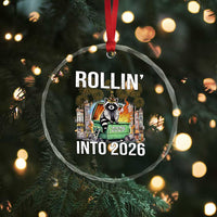 Funny Raccoon Rollin Into 2026 Crystal Glass Ornament Happy New Year Dumpster Fire - Wonder Print Shop