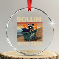 Funny Raccoon Rollin Into 2026 Crystal Glass Ornament New Year Dumpster Fire - Wonder Print Shop