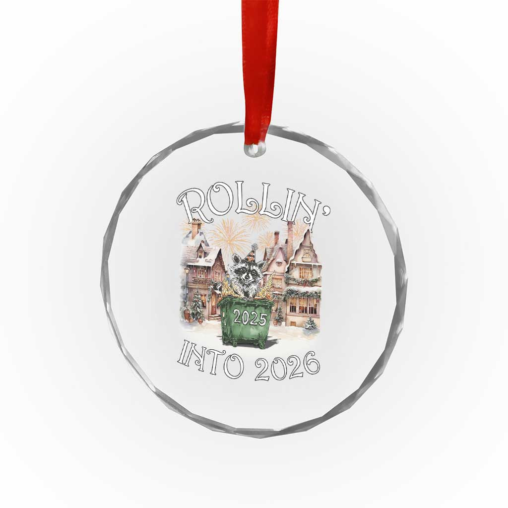 Funny Raccoon Rollin Into 2026 Crystal Glass Ornament New Year Dumpster Fire Firework - Wonder Print Shop