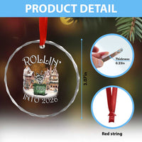 Funny Raccoon Rollin Into 2026 Crystal Glass Ornament New Year Dumpster Fire Firework - Wonder Print Shop