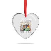 Funny Raccoon Rollin Into 2026 Heart Crystal Glass Ornament Happy New Year Dumpster Fire - Wonder Print Shop