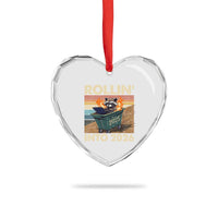 Funny Raccoon Rollin Into 2026 Heart Crystal Glass Ornament New Year Dumpster Fire - Wonder Print Shop