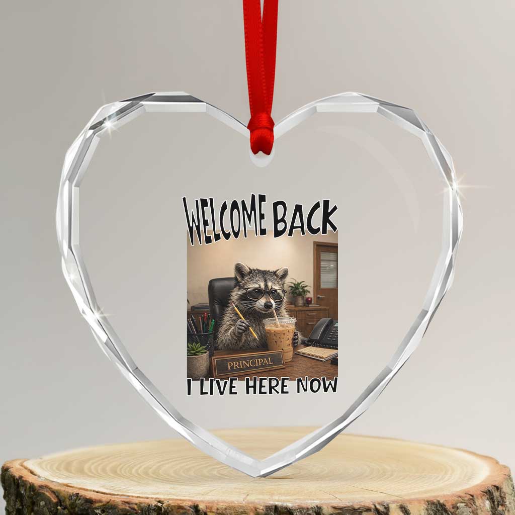 Funny Raccoon School Principal Heart Crystal Glass Ornament Welcom Back To School