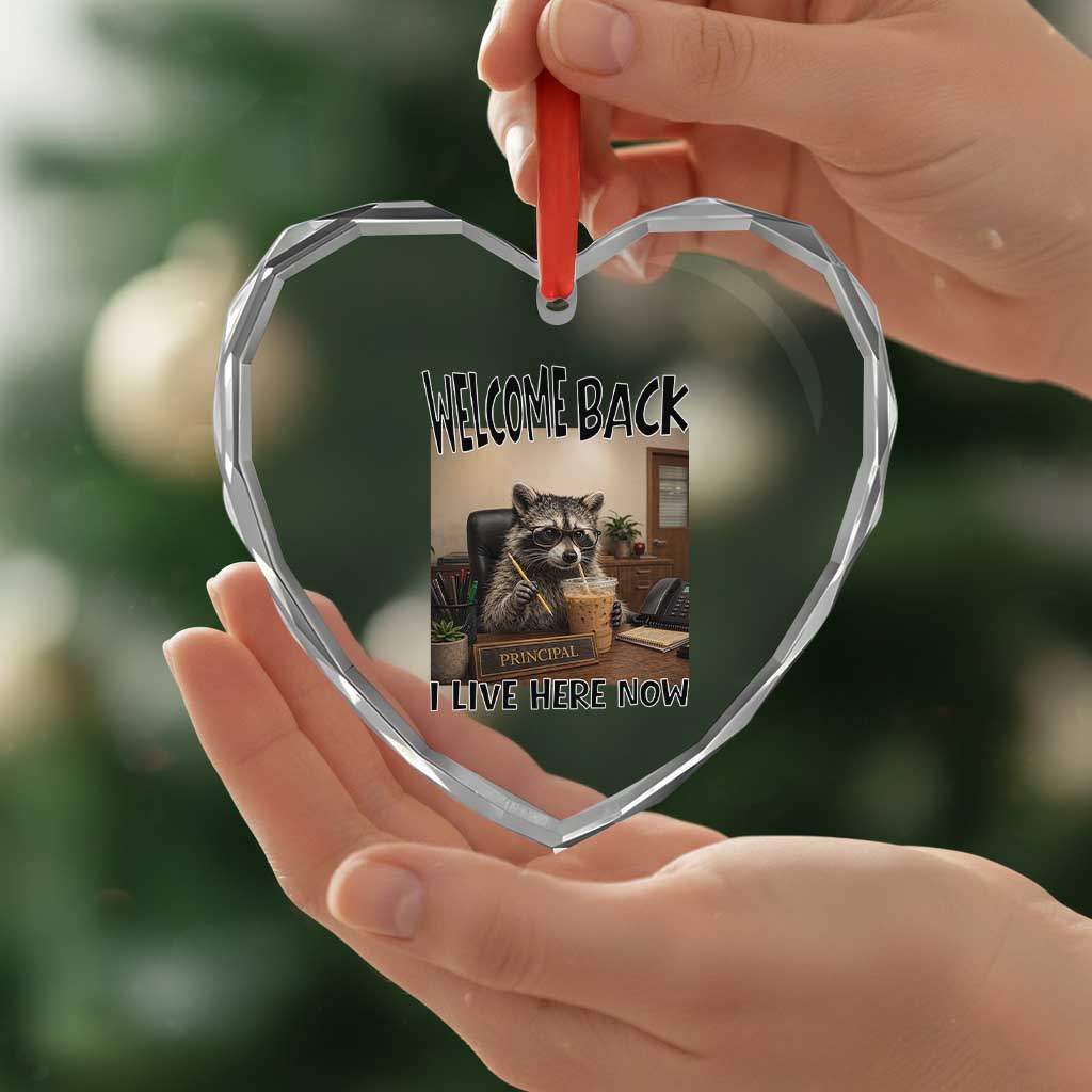 Funny Raccoon School Principal Heart Crystal Glass Ornament Welcom Back To School