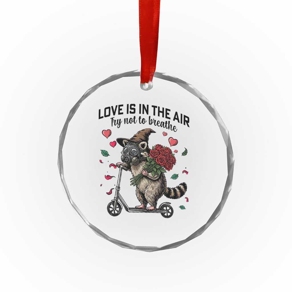 Funny Raccoon Scooter Anti Valentine Crystal Glass Ornament Love Is In The Air Try Not To Breathe - Wonder Print Shop