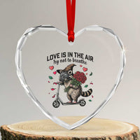 Funny Raccoon Scooter Anti Valentine Heart Crystal Glass Ornament Love Is In The Air Try Not To Breathe - Wonder Print Shop