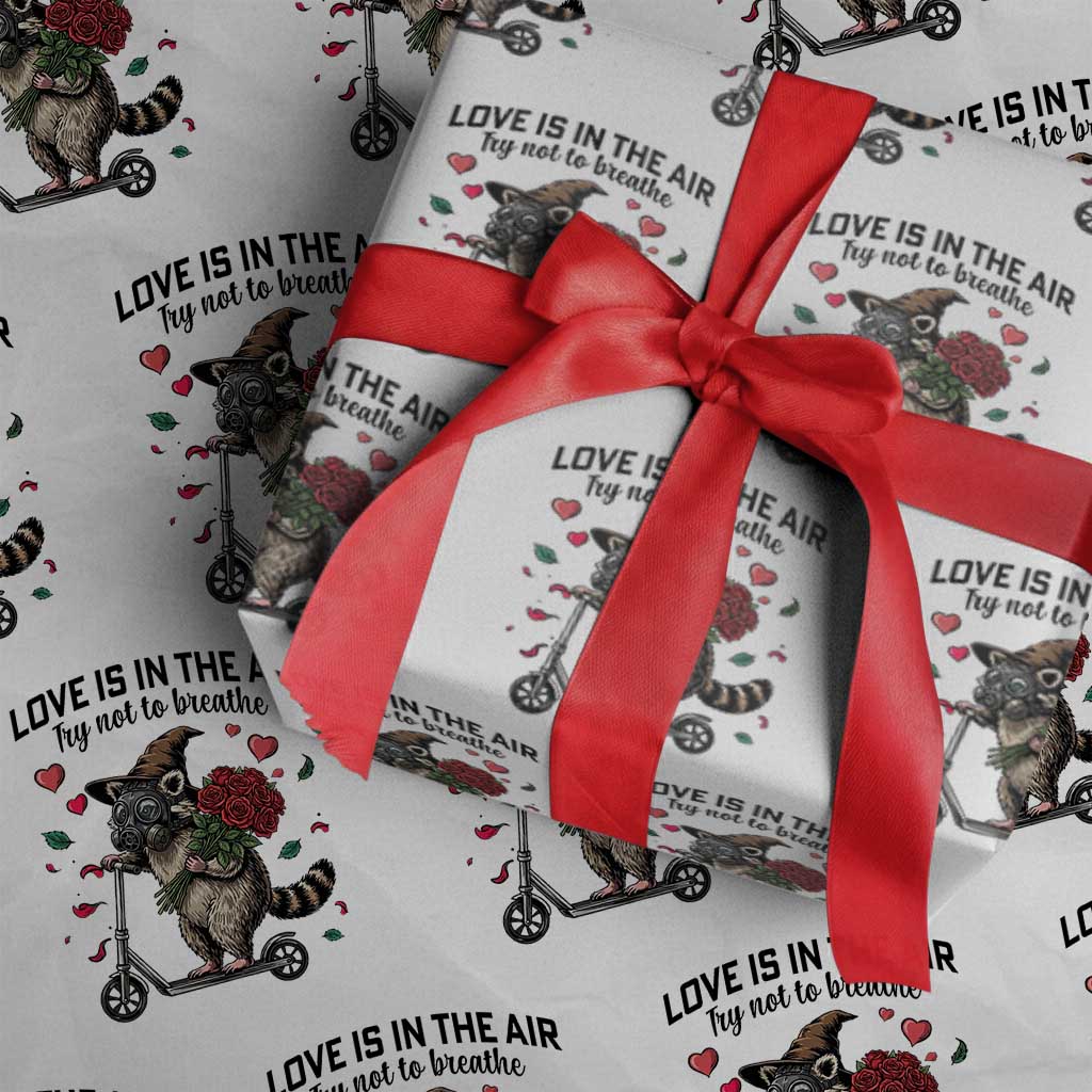 Funny Raccoon Scooter Anti Valentine Wrapping Paper Roll Love Is In The Air Try Not To Breathe - Wonder Print Shop