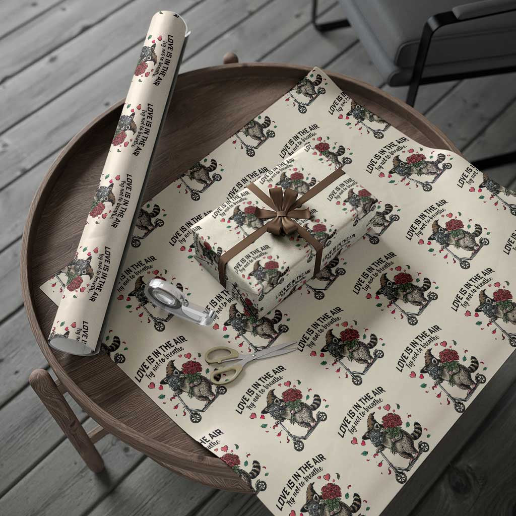 Funny Raccoon Scooter Anti Valentine Wrapping Paper Roll Love Is In The Air Try Not To Breathe - Wonder Print Shop